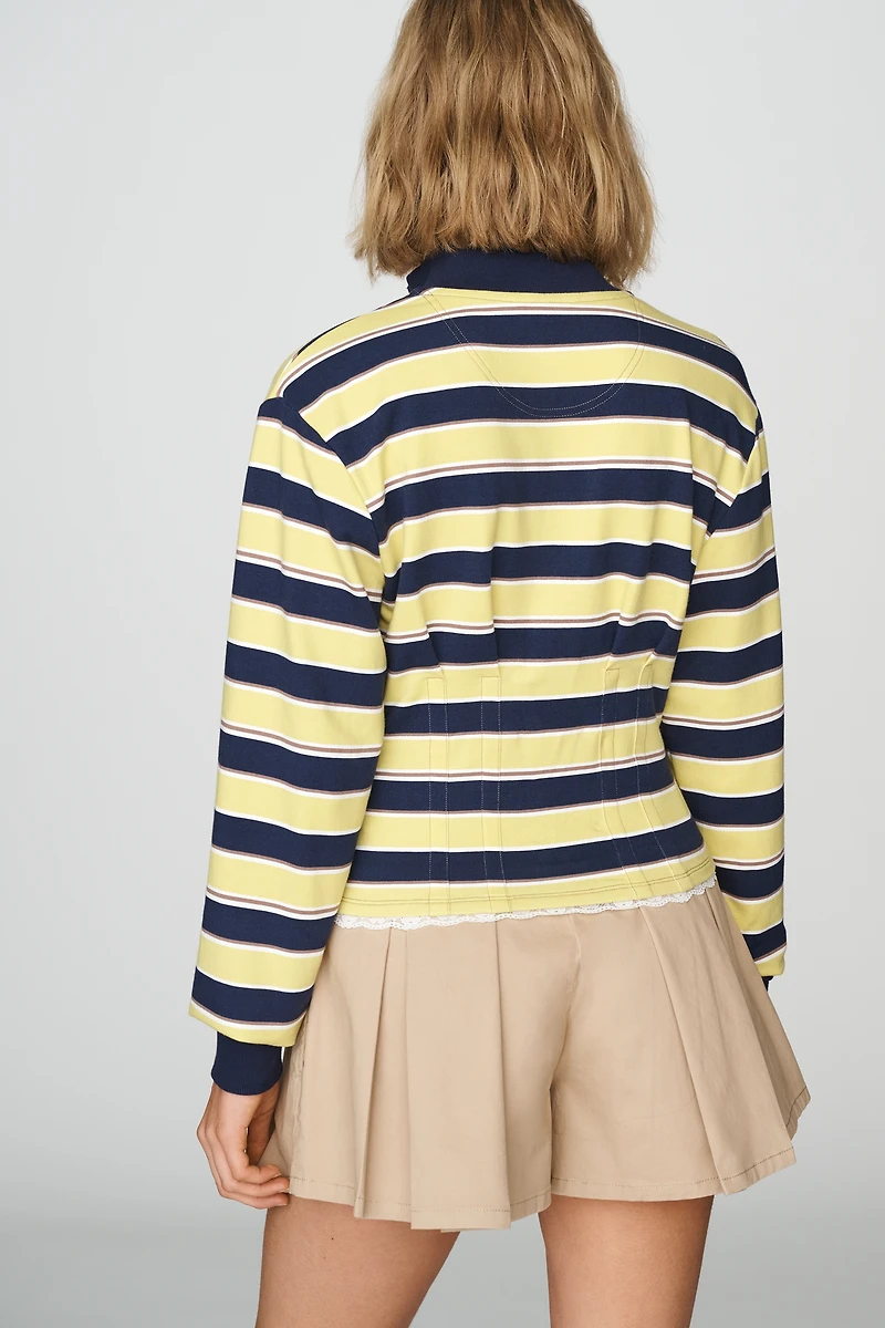 Maeve Lace-Trim Corsetted Long-Sleeve Polo