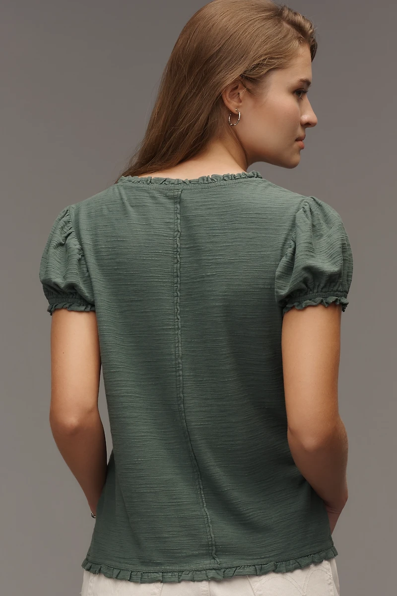 Pilcro Puff-Sleeve Grommet Top