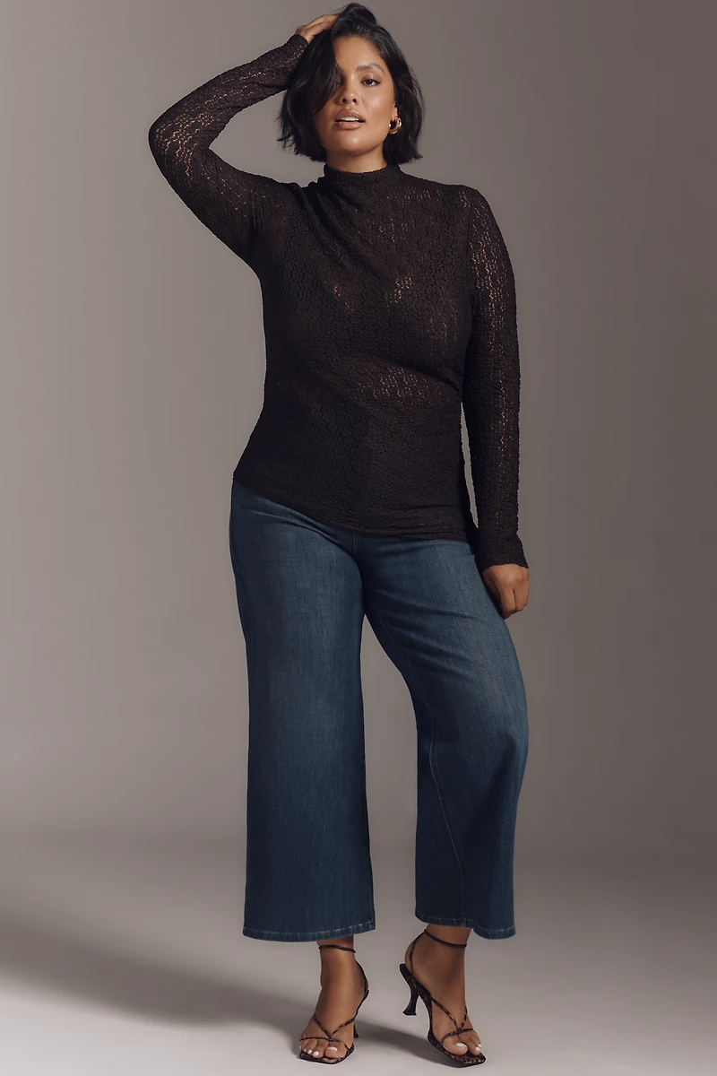By Anthropologie Smocked Lace Long-Sleeve Top