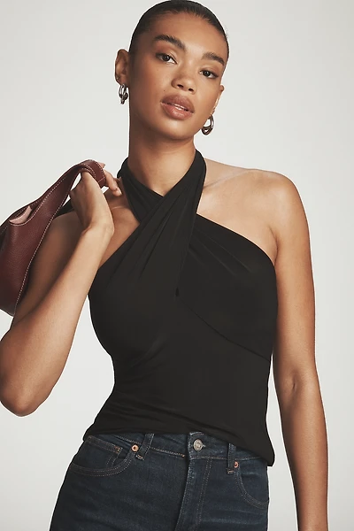 By Anthropologie Tie-Neck Shirred Halter Top