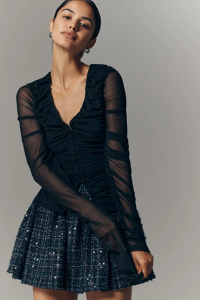 Maeve Ruched Long-Sleeve V-Neck Top