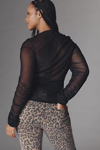 Maeve Ruched Long-Sleeve V-Neck Top