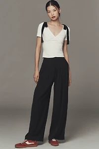 Mare Bow Puff-Sleeve V-Neck Top