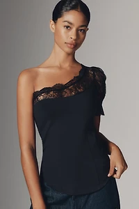 Maeve One-Shoulder Lace-Trimmed Top