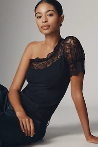 Maeve One-Shoulder Lace-Trimmed Top