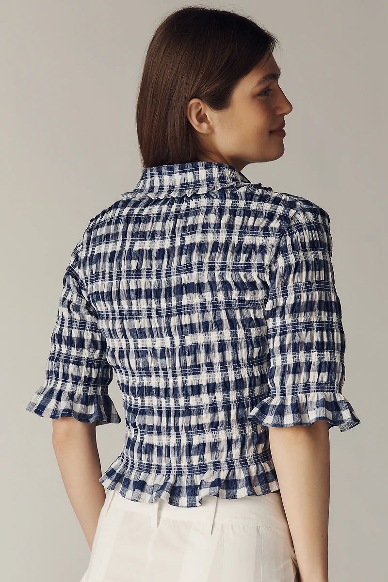 Maeve Smocked Button-Front Top