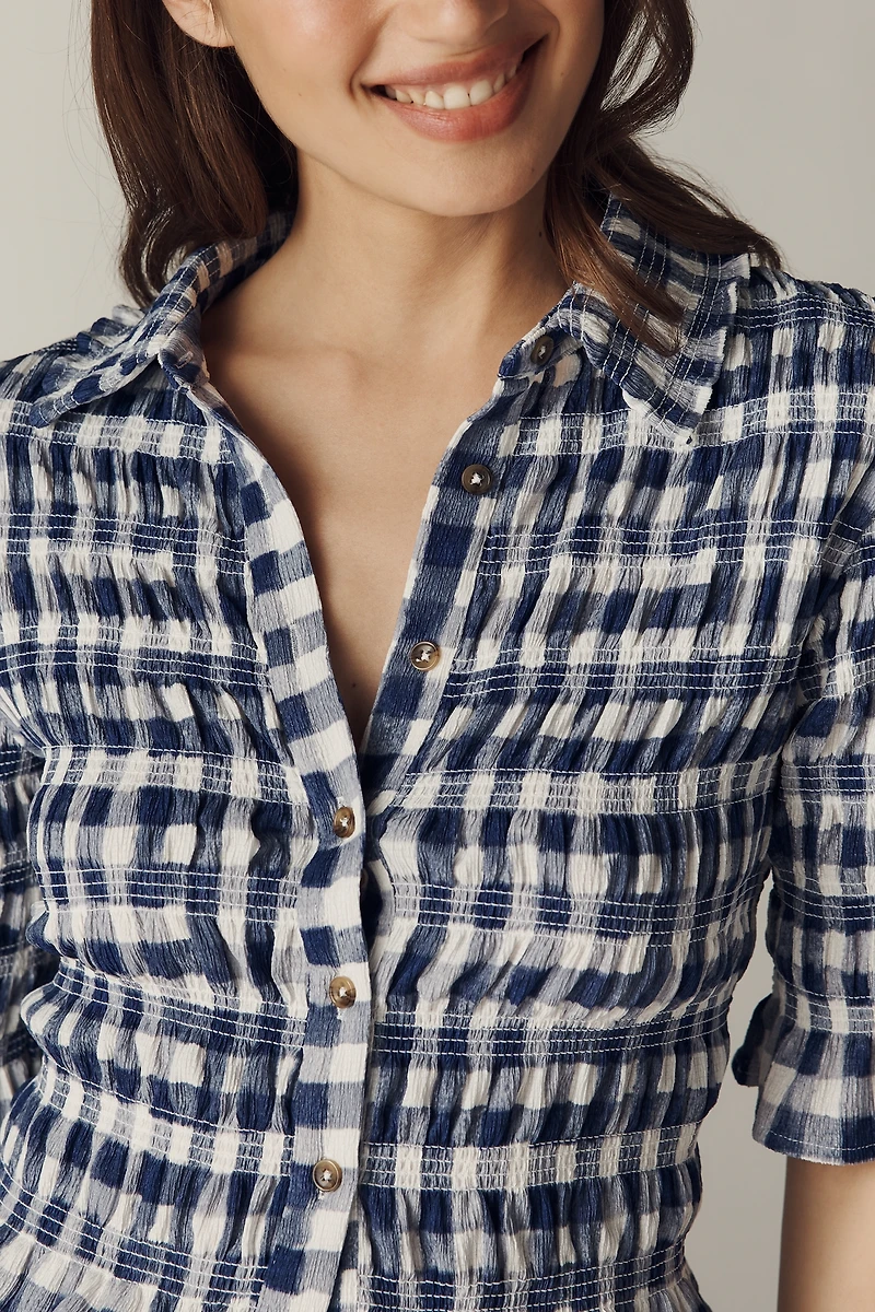 Maeve Smocked Button-Front Top