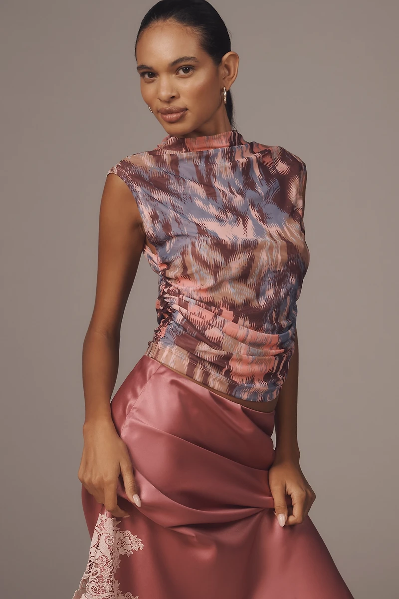 Maeve Mock-Neck Mesh Muscle Top