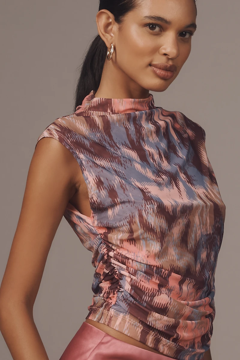 Maeve Mock-Neck Mesh Muscle Top