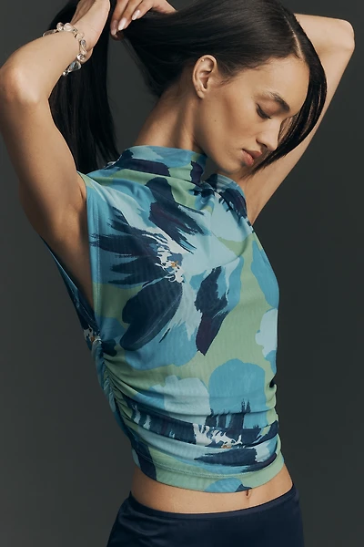 Maeve Mock-Neck Mesh Muscle Top