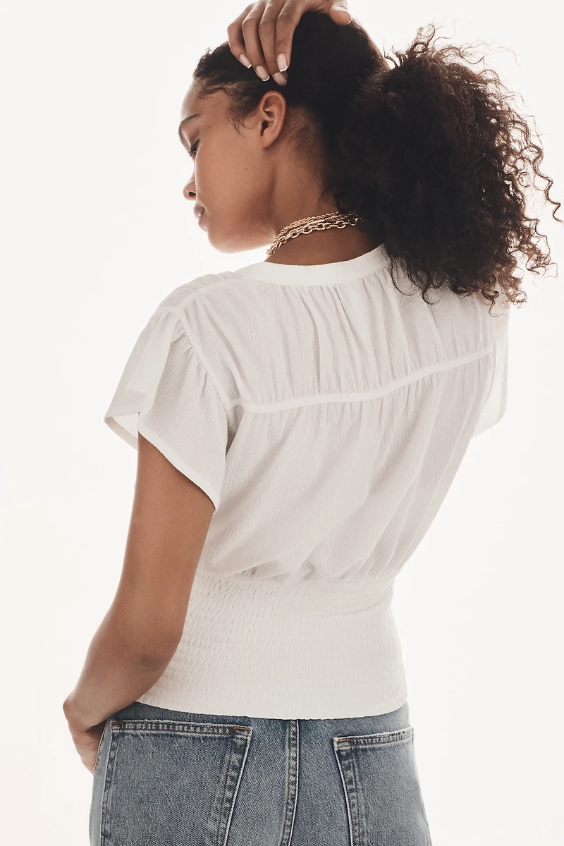 Maeve Short-Sleeve V-Neck Fitted-Waist Top