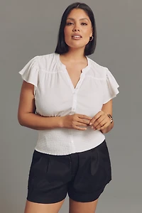 Maeve Short-Sleeve V-Neck Fitted-Waist Top