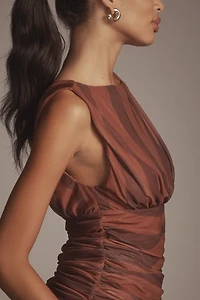 By Anthropologie Sleeveless Ruched V-Neck Mesh Top