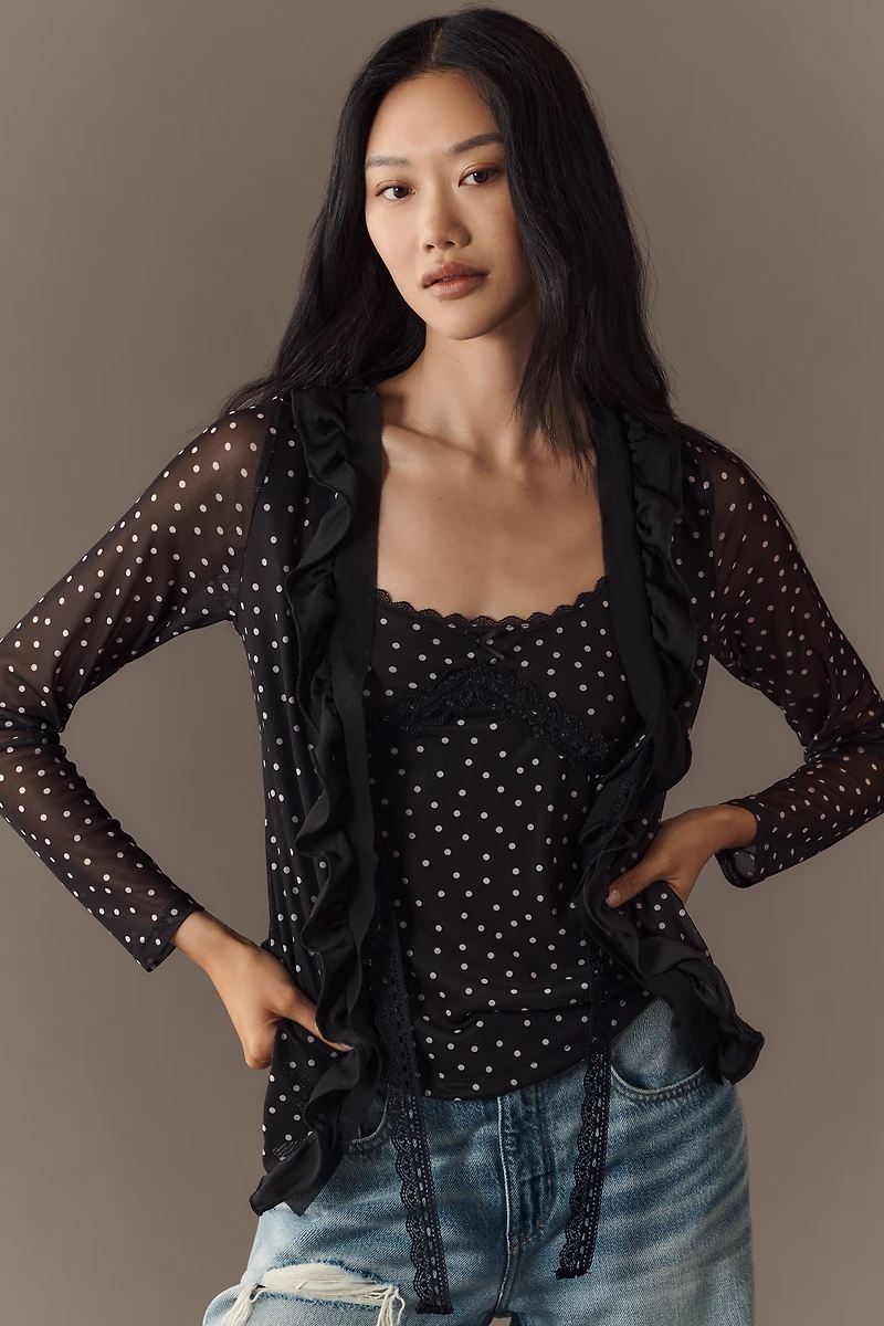 Maeve Lace-Trim Sheer Cardigan Top