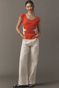 Maeve Short-Sleeve V-Neck Star-Detail Tee