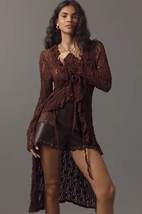 By Anthropologie Lace Long-Line Cardigan