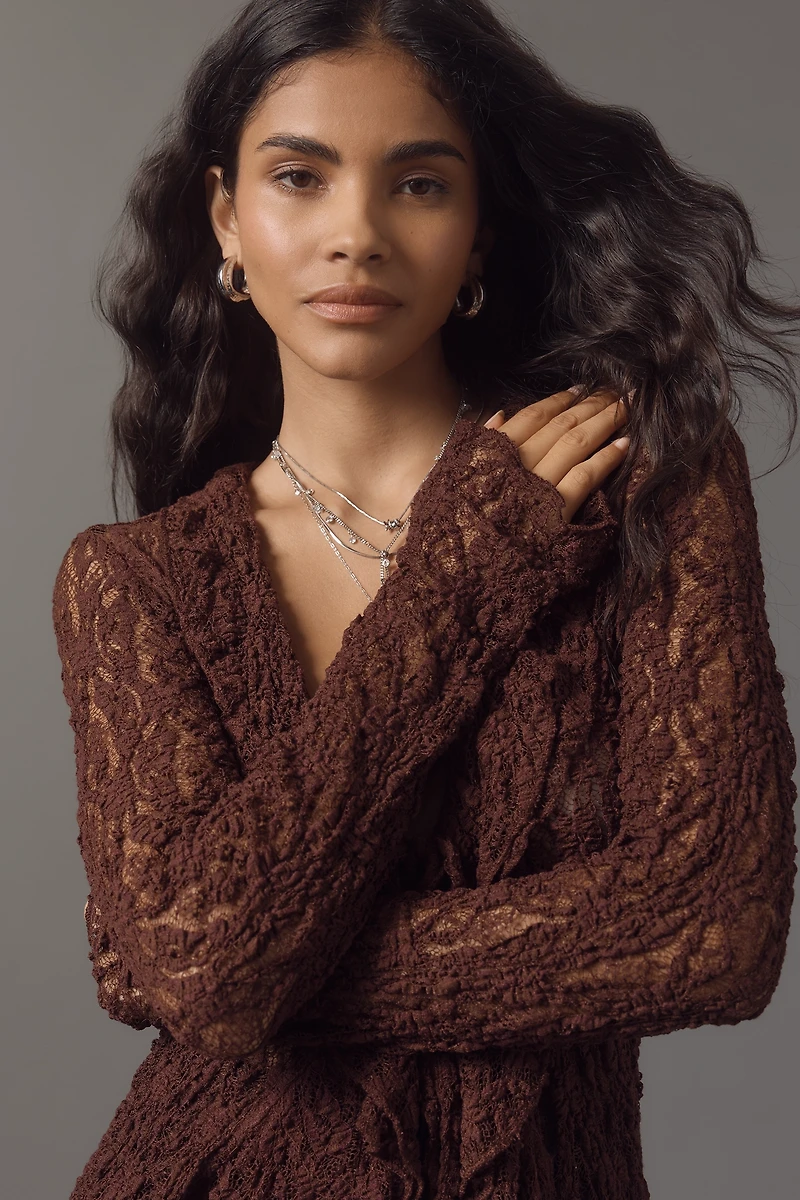 By Anthropologie Lace Long-Line Cardigan