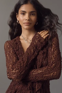 By Anthropologie Lace Long-Line Cardigan