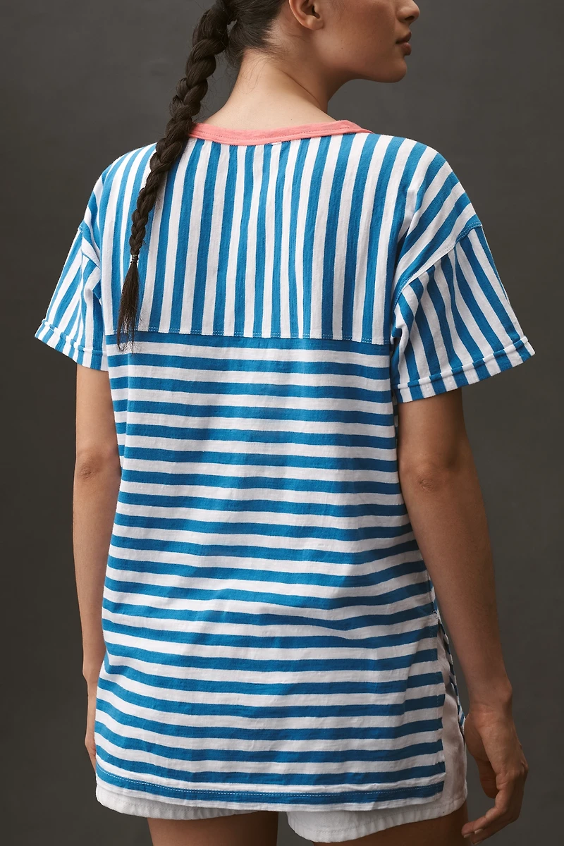 The Jordyn Cotton-Slub Crew-Neck Oversized Tee by Pilcro: Striped Edition