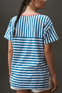 The Jordyn Cotton-Slub Crew-Neck Oversized Tee by Pilcro: Striped Edition