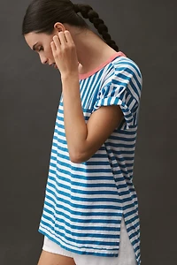 The Jordyn Cotton-Slub Crew-Neck Oversized Tee by Pilcro: Striped Edition