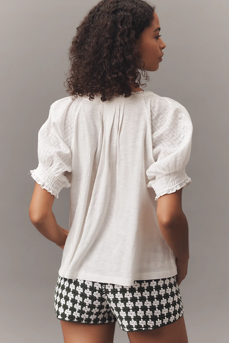 Pilcro Lace-Trim Short-Sleeve Blouse