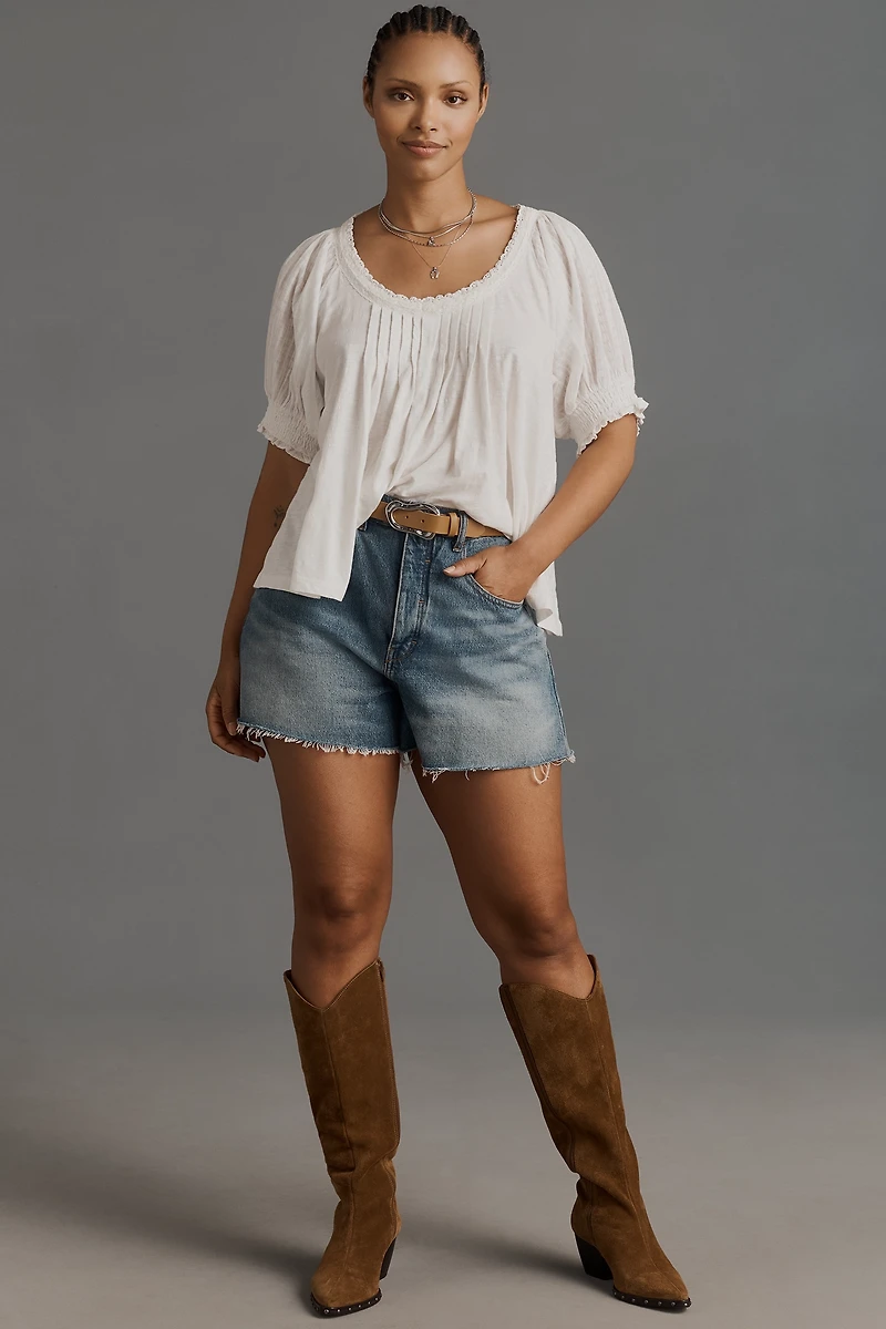 Pilcro Lace-Trim Short-Sleeve Blouse
