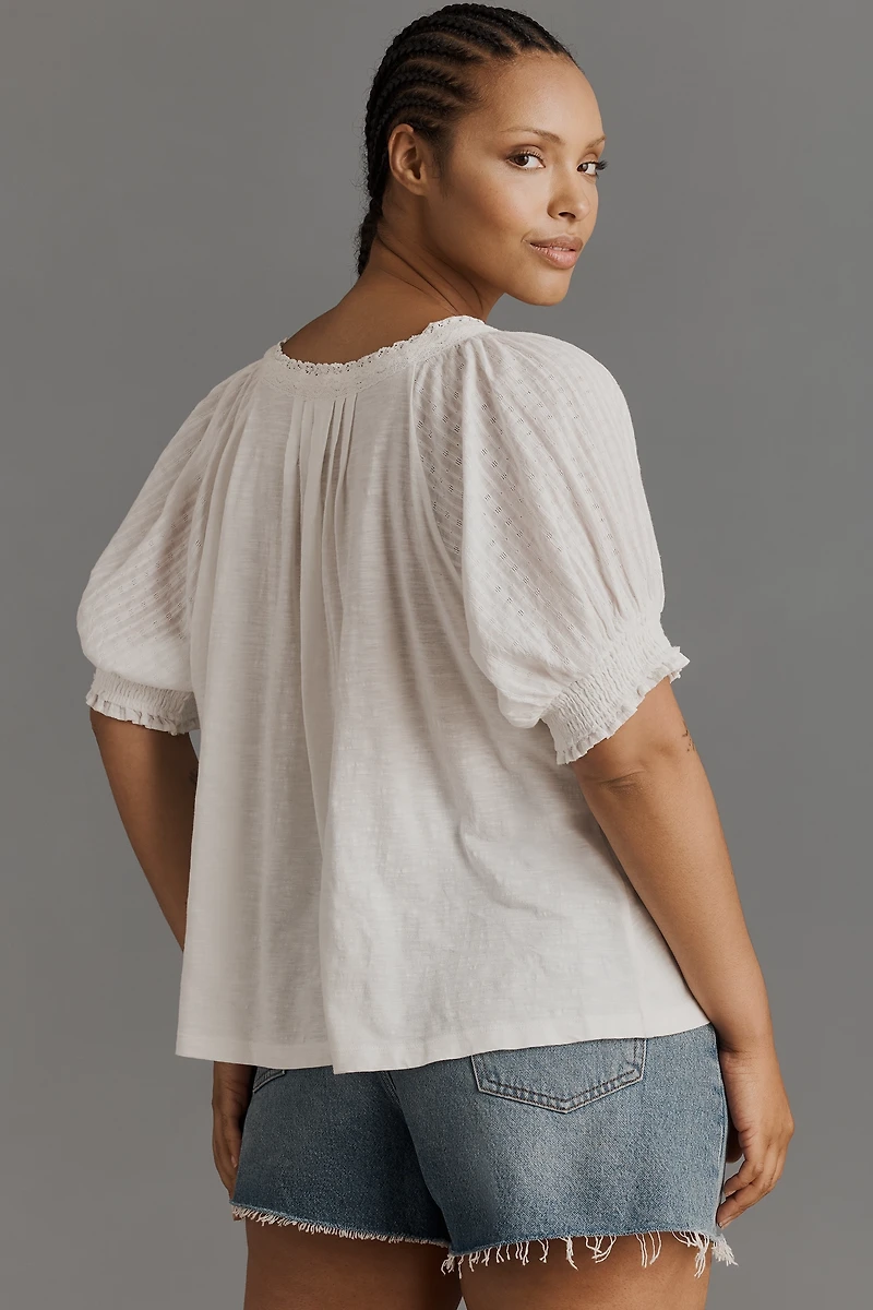 Pilcro Lace-Trim Short-Sleeve Blouse