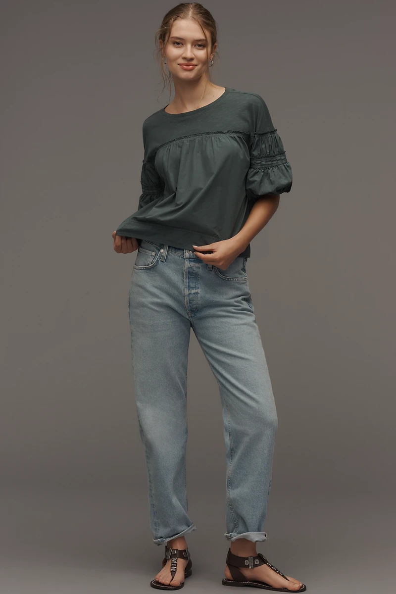 Pilcro Reworked Ruffle-Sleeve Top