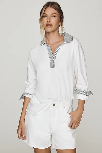 Ragabond Studio Cotton Pinstripe Contrast Polo Top