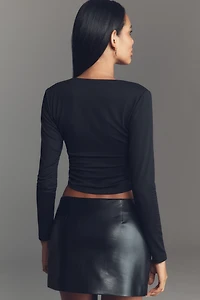 Susana Monaco Long-Sleeve V-Neck Ruched Top