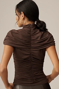 Susana Monaco Short-Sleeve Mock-Neck Ruched Top