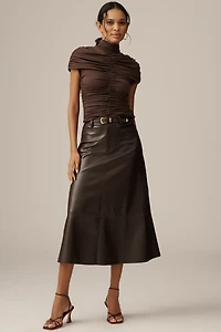 Susana Monaco Short-Sleeve Mock-Neck Ruched Top