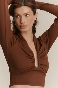 Susana Monaco Plunge-Neck Long-Sleeve Crop Top