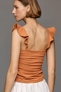 Susana Monaco Ruched Flutter-Sleeve Top
