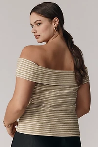 MON RENN Plus Ripple Off-The-Shoulder Top