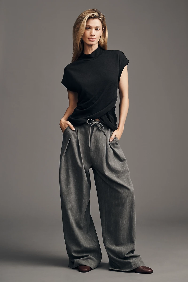 Sanctuary Cap-Sleeve Mock-Neck Draped Top