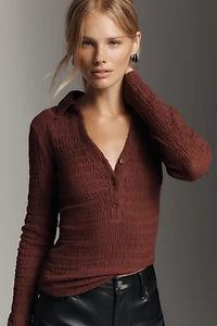 Sanctuary Long-Sleeve Textured Collared Top