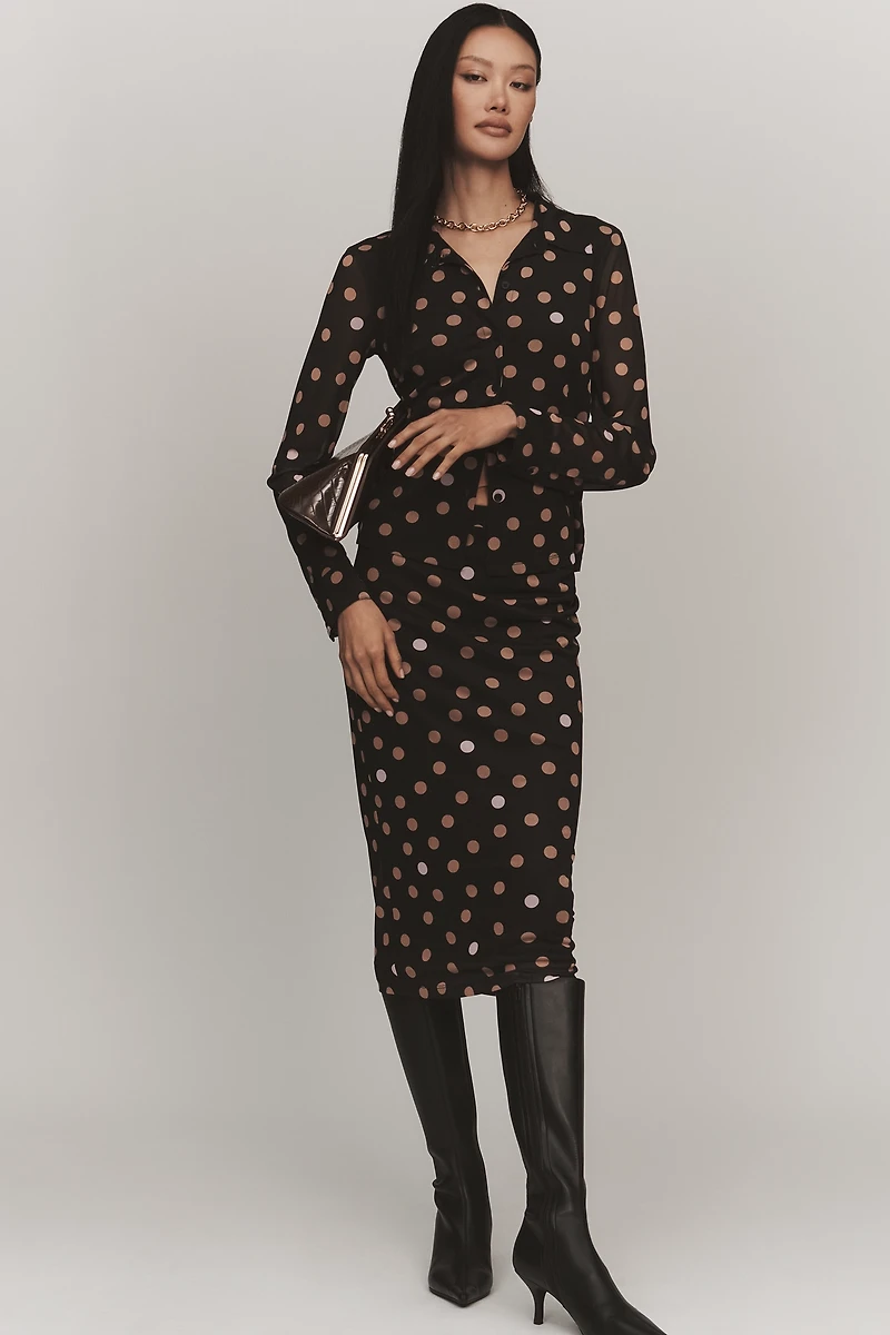 Sanctuary Mesh Fitted Buttondown Top