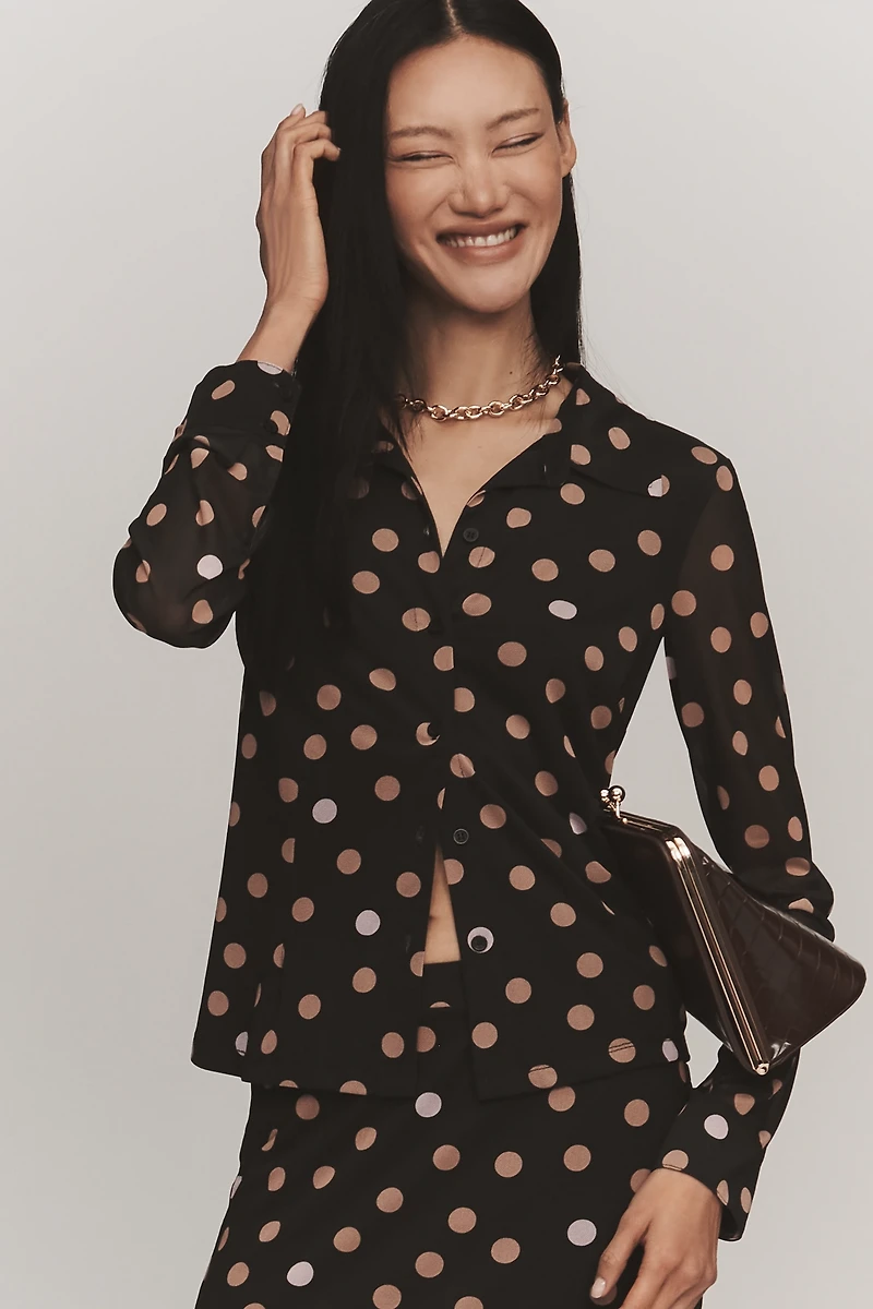 Sanctuary Mesh Fitted Buttondown Top