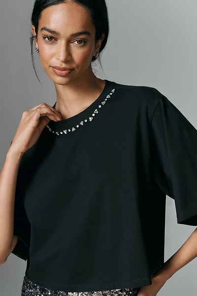 Sanctuary Embellished Half-Sleeve Cotton Tee