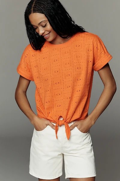 Sanctuary Eyelet Front-Tie Tee