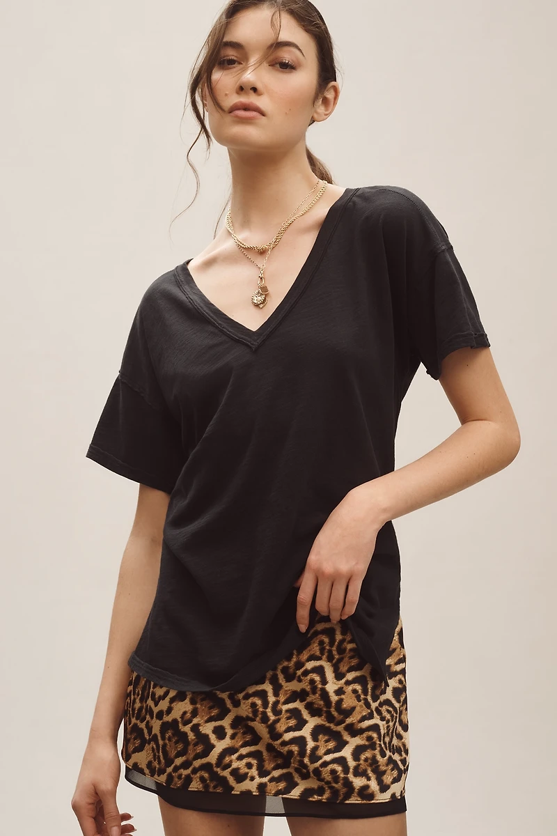 The Jordyn Plus Cotton-Slub V-Neck Tee by Pilcro