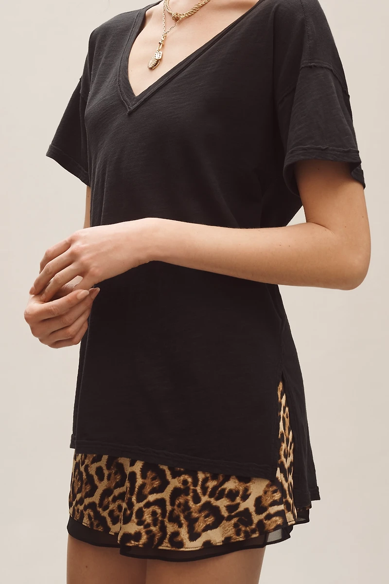 The Jordyn Plus Cotton-Slub V-Neck Tee by Pilcro