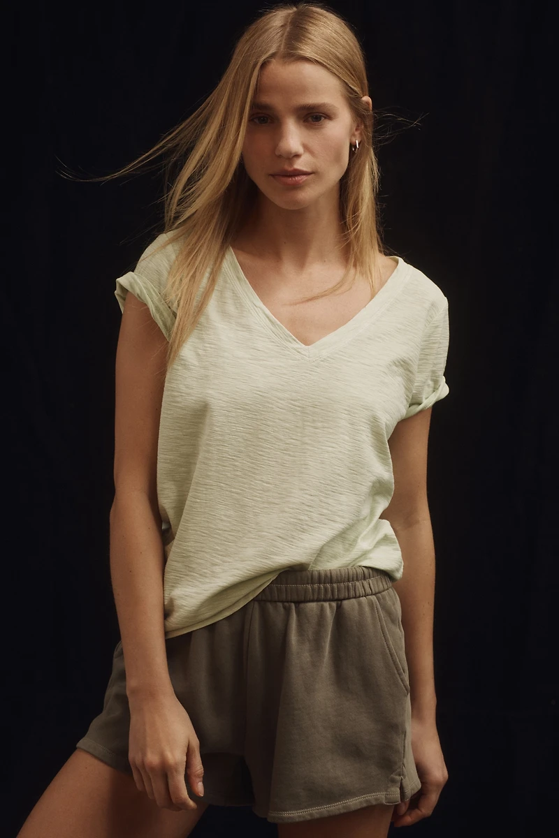 The Bennie Cotton-Slub V-Neck Short-Sleeve Tee by Pilcro