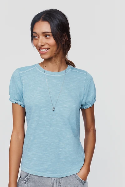 Pilcro Bennie 100% Cotton Slim Puff Sleeve Tee
