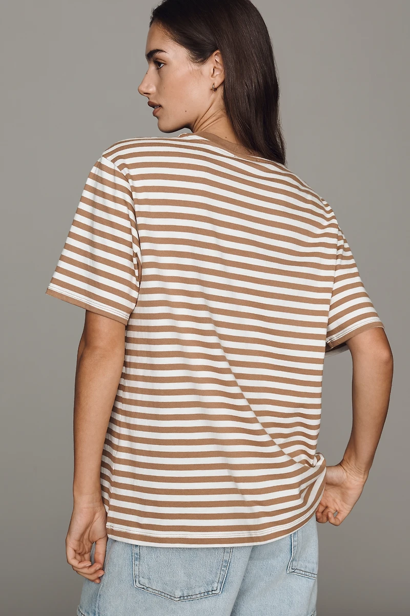 Good American Cotton Striped Crewneck Tee