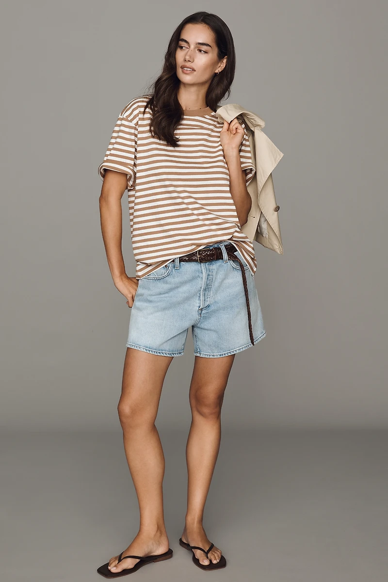 Good American Cotton Striped Crewneck Tee