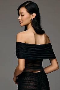 SER.O.YA Imelda Sheer Mesh Knit Off-Shoulder Top