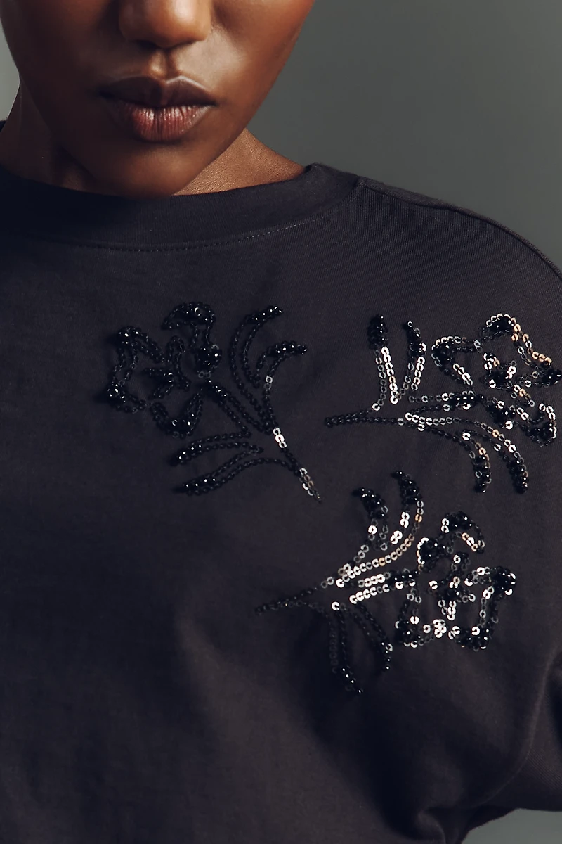 rag & bone Short-Sleeve Beaded Floral Top